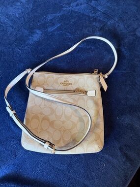 Coach Beige Signature Canvas Crossbody with Light Gold Hardware
